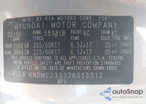 2007 Hyundai Entourage Gls/Limited/Se из США, поврежденный, VIN KNDMC233376013312